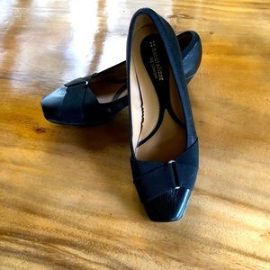 Womens Black Leather Naturalizer N5 Comfort Square Toe Wedge Pumps Shoes 8 1/2 W